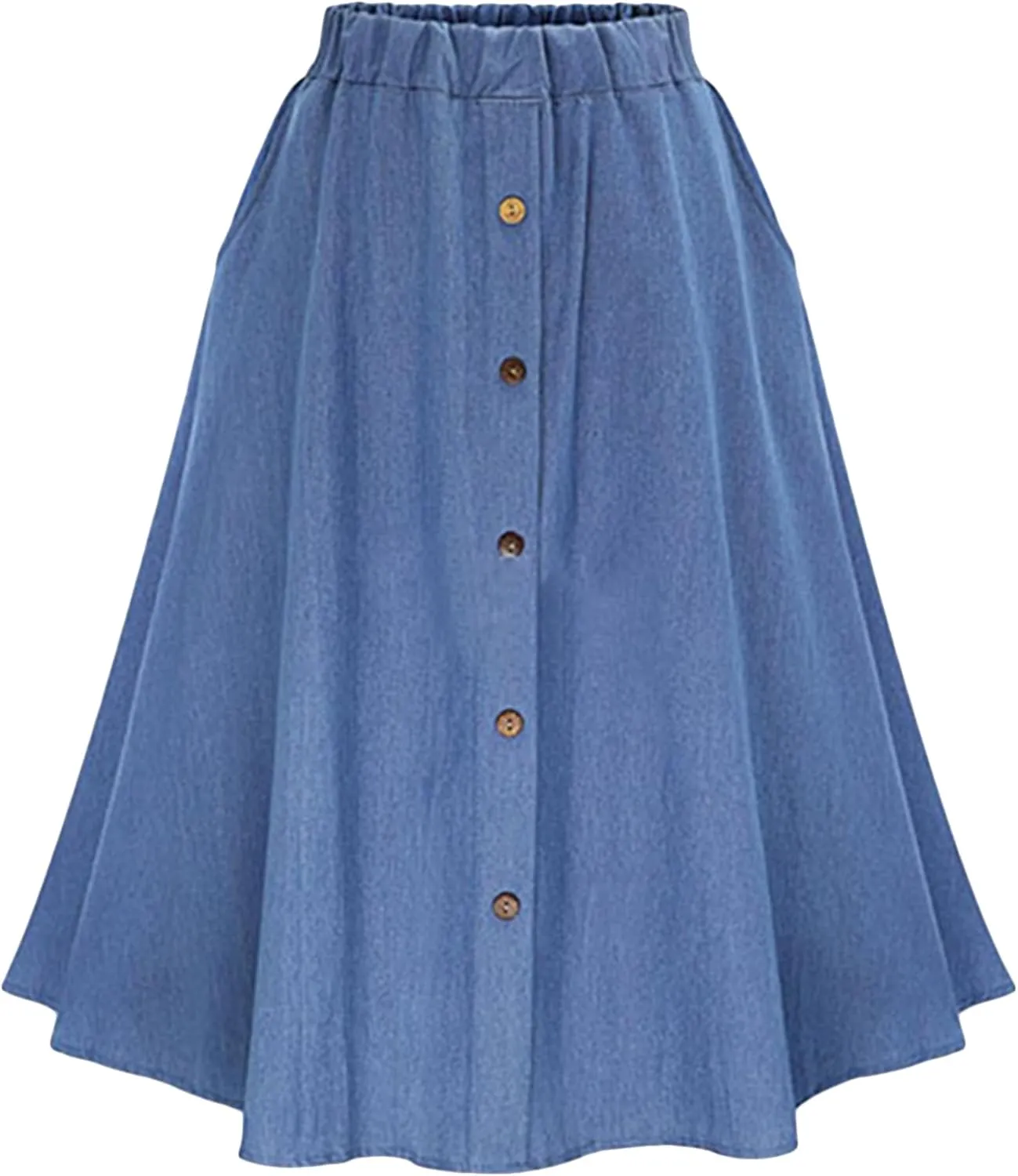 YMING Womens Classic Button Down Denim Skirts High Waist Loose Fit Skirts A-Line Jean Skirts with Pockets