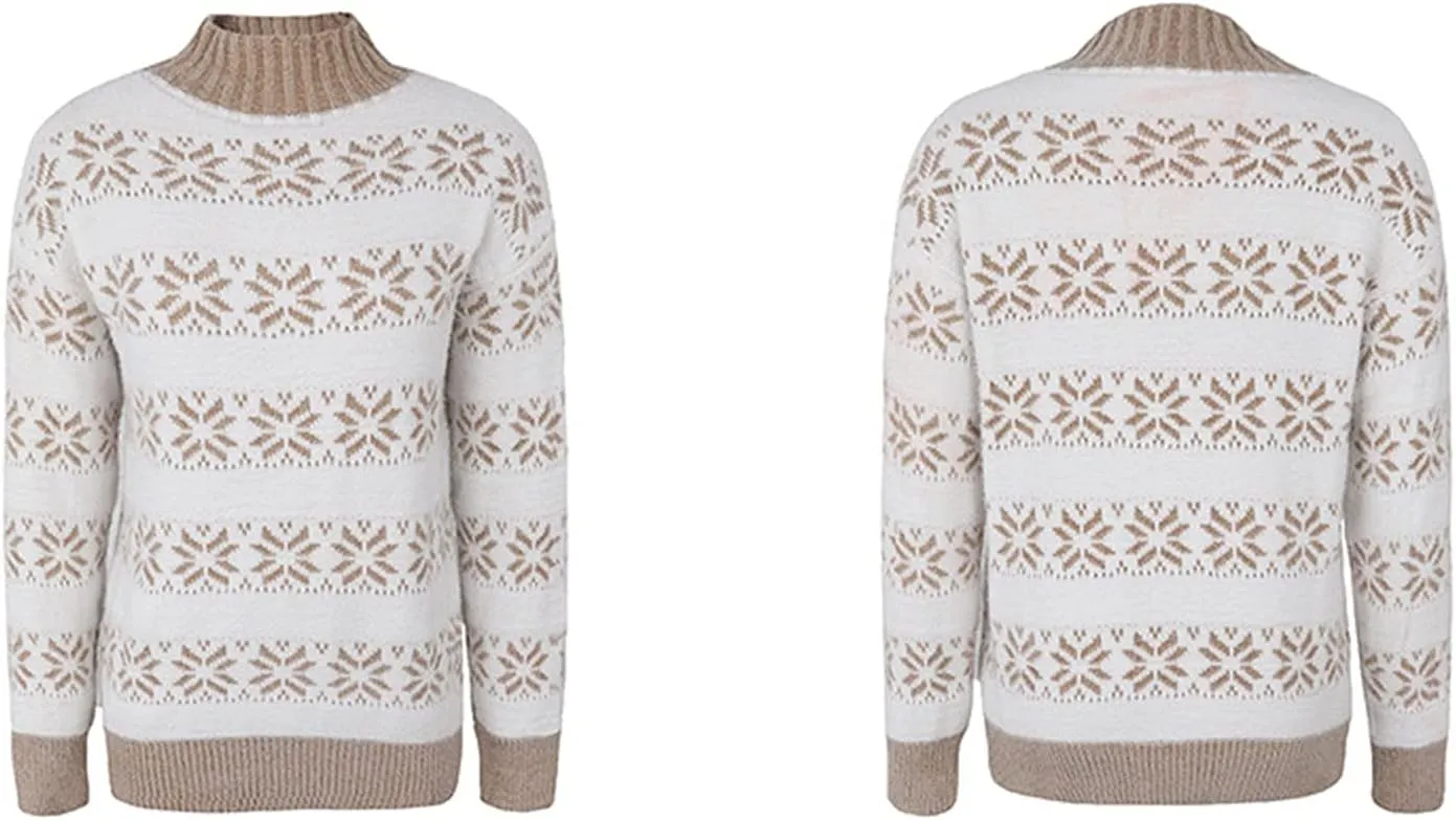 Ymosrh Women's Sweaters Fall Knitwear Christmas Snowflakes Half Turtleneck Sweater Clothes