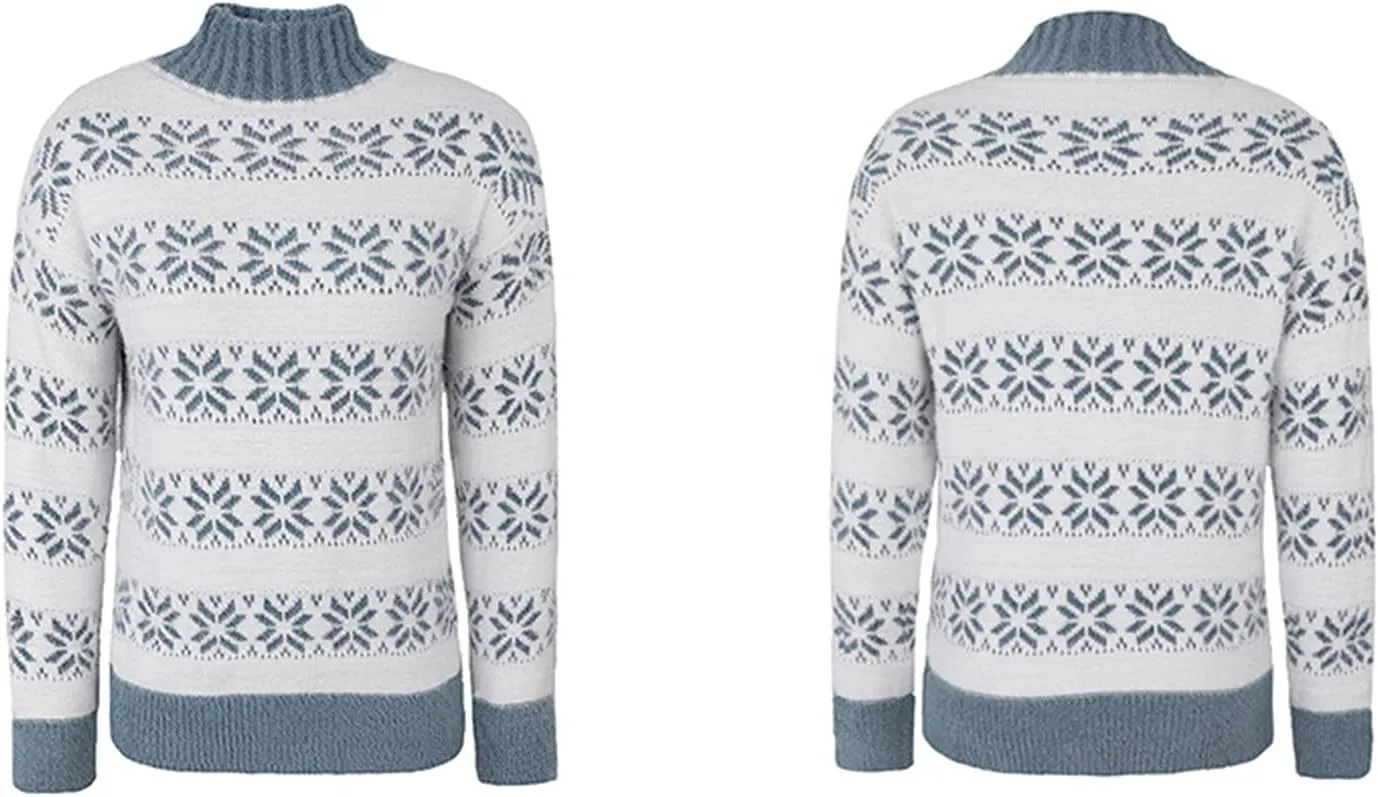 Ymosrh Women's Sweaters Fall Knitwear Christmas Snowflakes Half Turtleneck Sweater Clothes