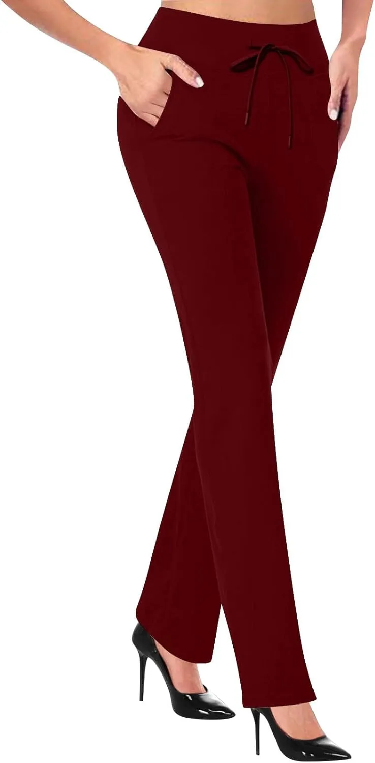 Yoga Pants Women Straight Leg Comfy High Waist Work Slacks Office Casual Stretchy Trousers Lounge Cozy Pull On Pant