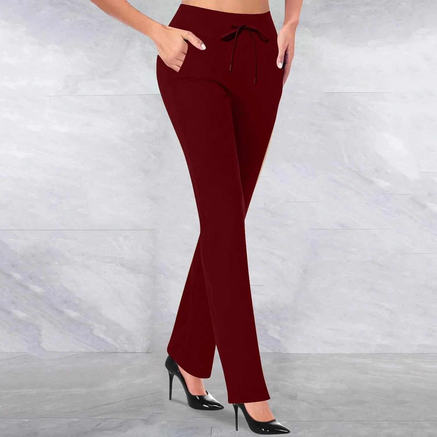 Yoga Pants Women Straight Leg Comfy High Waist Work Slacks Office Casual Stretchy Trousers Lounge Cozy Pull On Pant