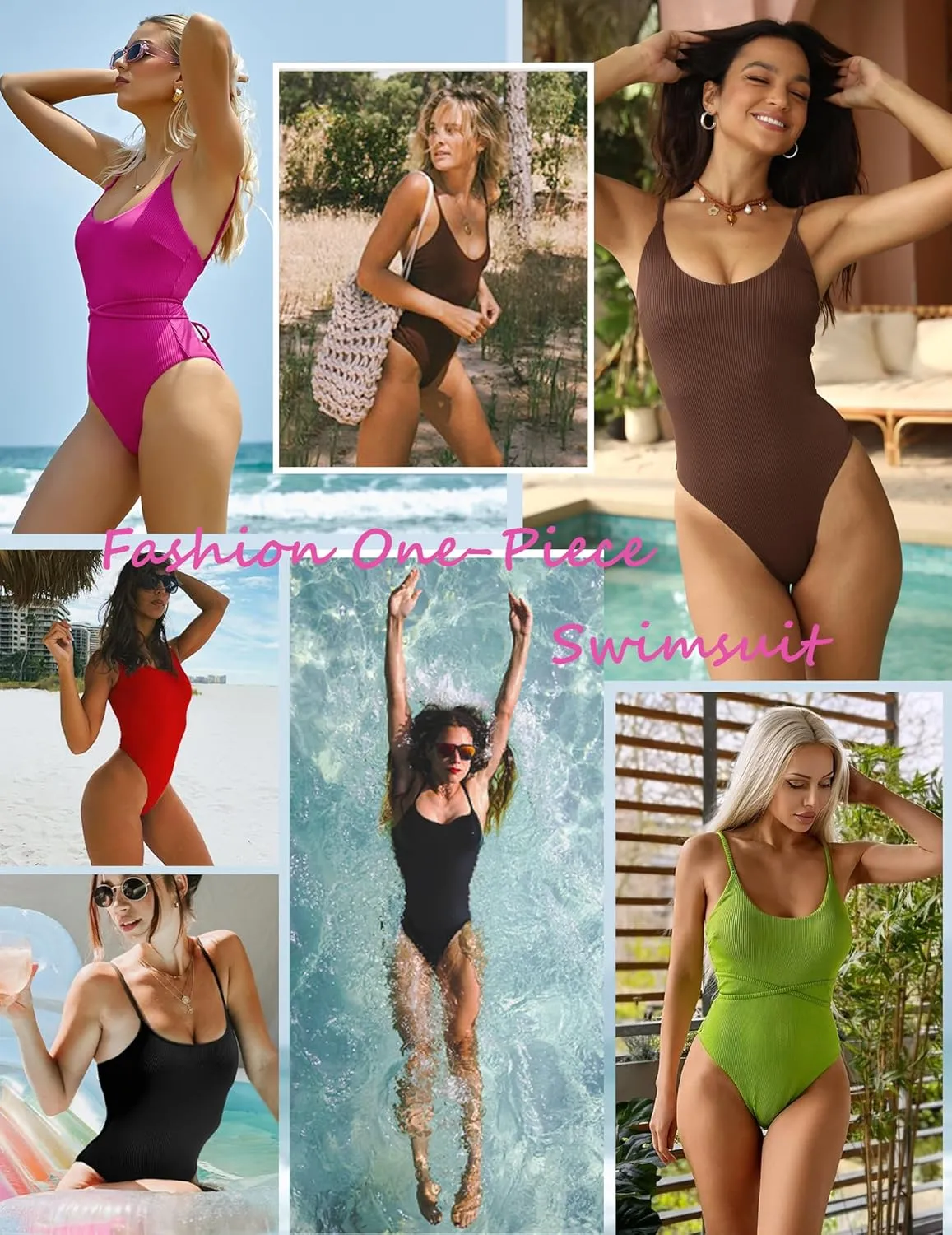 ZAFUL Women's One Piece Swimsuit Lace Up Tie Back Bathing Suits Ribbed Fully Lined Tummy Control Scoop Neck Padded Swimwear