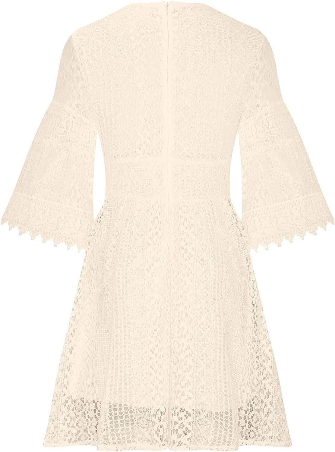 ZAJ Women's V Neck Floral Lace 3/4 Sleeve Short Dress Casual Ruffle High Waist Mini Beach Summer Cocktail Party Dress