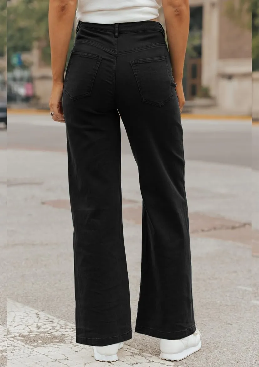 ZC&GF Women's Wide Leg Pants Loose Straight Pants Back High Elastic Waist Business Work Pants Trousers Long Pants
