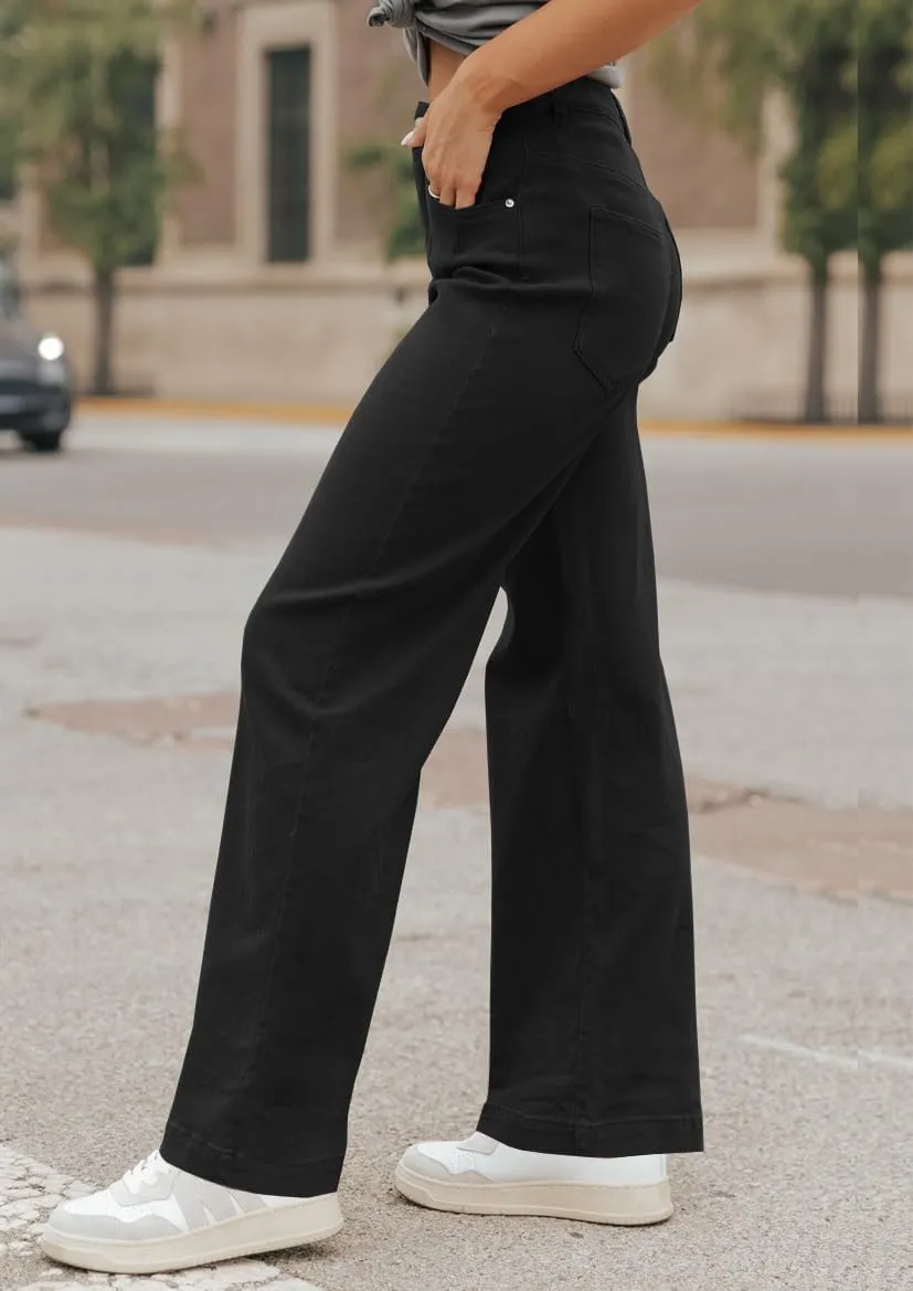 ZC&GF Women's Wide Leg Pants Loose Straight Pants Back High Elastic Waist Business Work Pants Trousers Long Pants