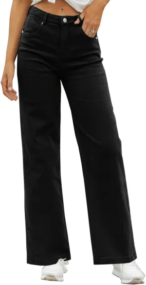 ZC&GF Women's Wide Leg Pants Loose Straight Pants Back High Elastic Waist Business Work Pants Trousers Long Pants