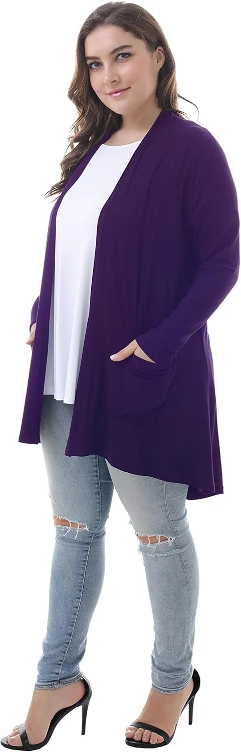 ZERDOCEAN Women's Plus Size Long Sleeve Lightweight Soft Printed Drape Cardigan with Pockets