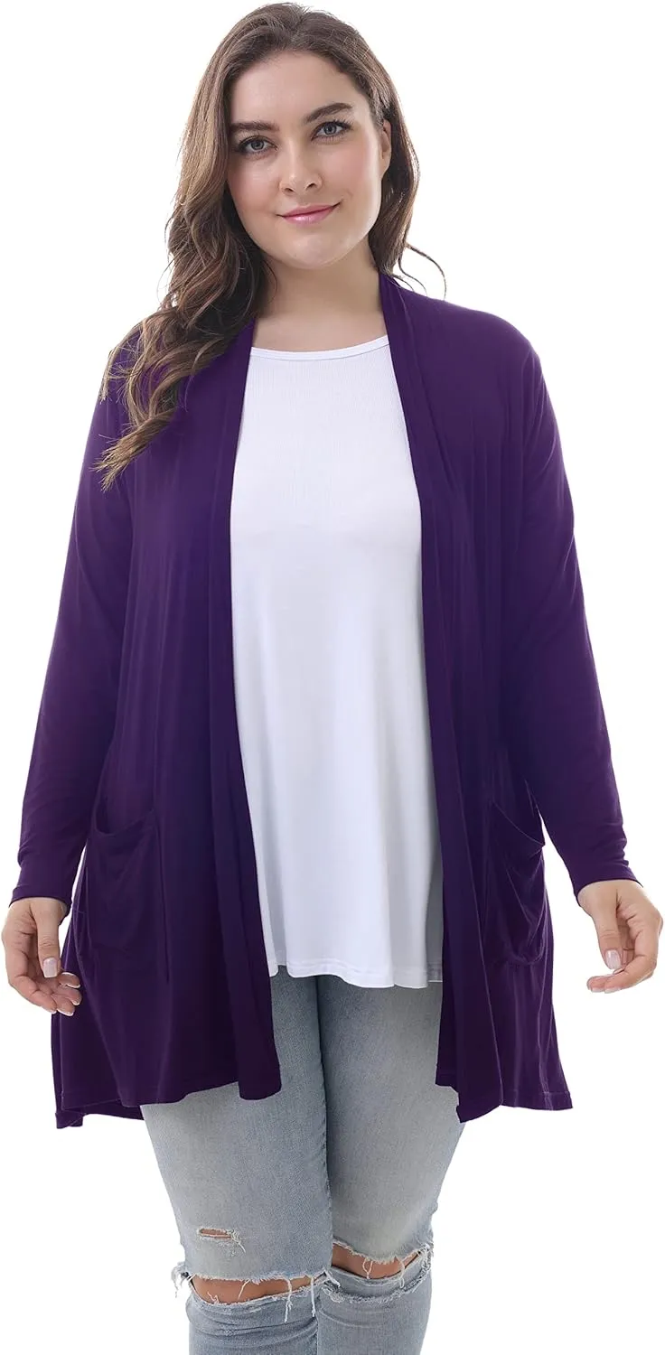 ZERDOCEAN Women's Plus Size Long Sleeve Lightweight Soft Printed Drape Cardigan with Pockets