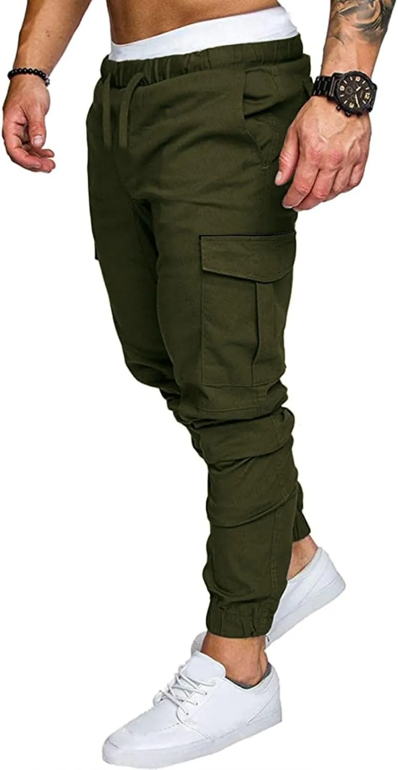 ZHUER Cargo Pants for Men Casual Joggers Pants Stretch Drawstring Sweatpants Cotton Chino Pants Slim Fit Gym Workout Pants