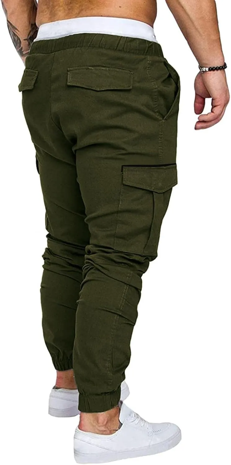 ZHUER Cargo Pants for Men Casual Joggers Pants Stretch Drawstring Sweatpants Cotton Chino Pants Slim Fit Gym Workout Pants