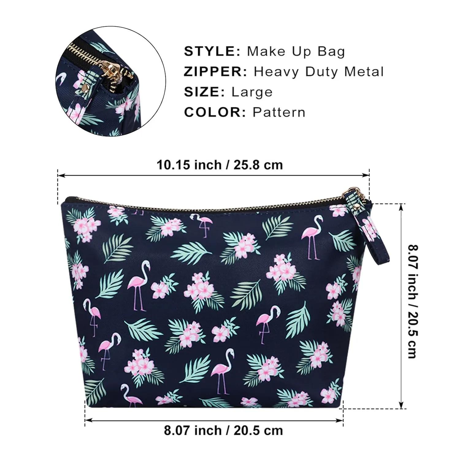 Zippered Simple Makeup Bag for Women Travel Cosmetic Pouch for Accessories & Toiletries, Flamingo