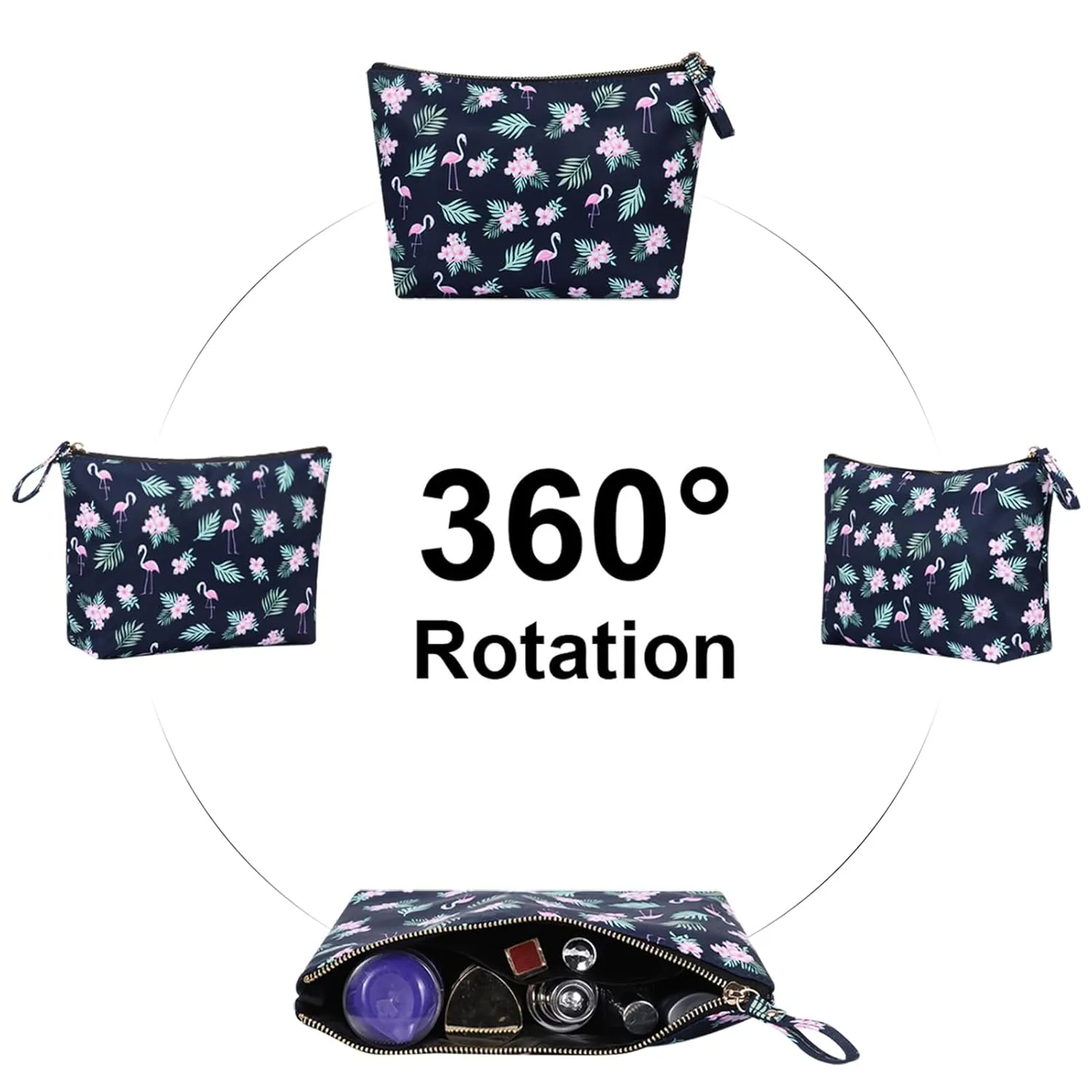 Zippered Simple Makeup Bag for Women Travel Cosmetic Pouch for Accessories & Toiletries, Flamingo