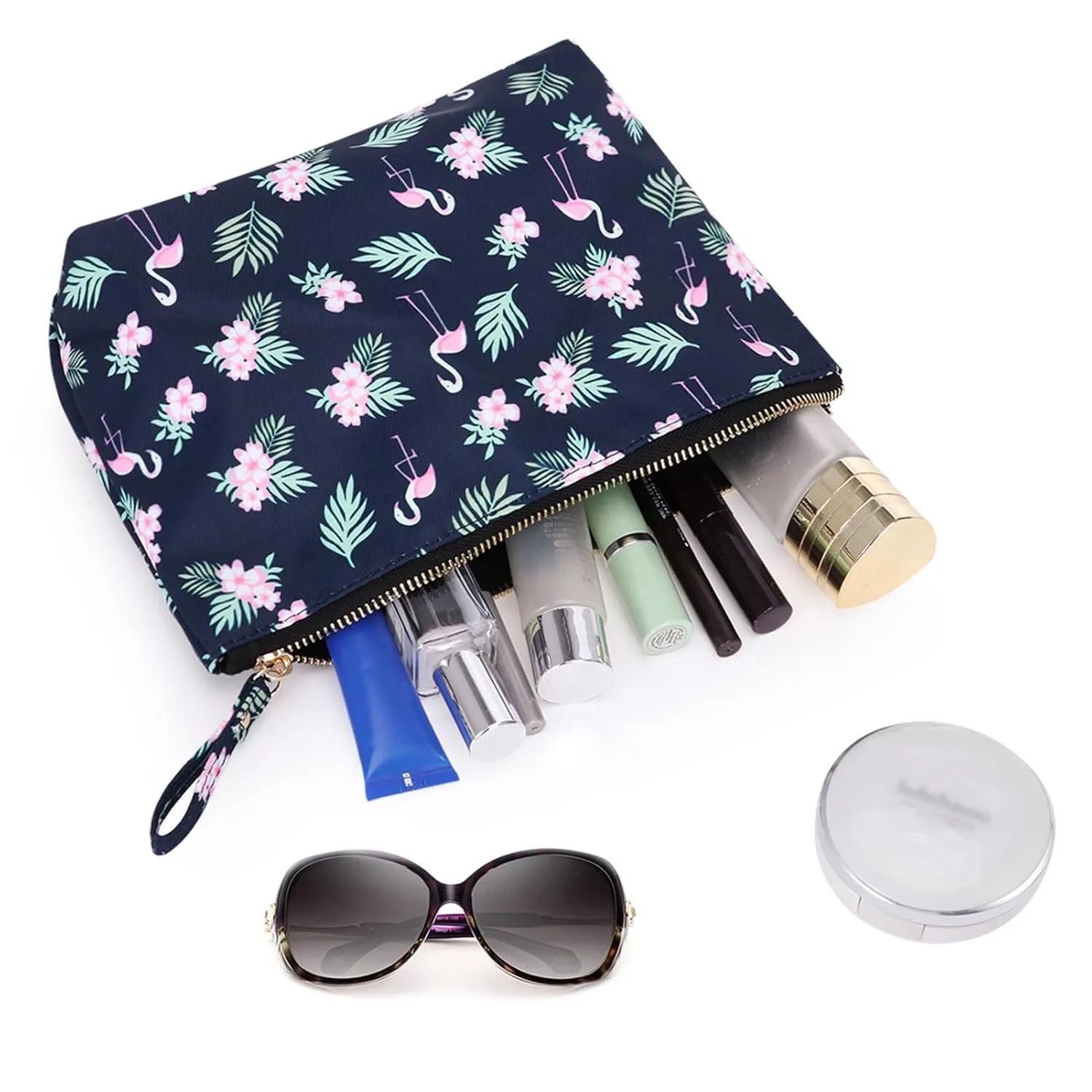 Zippered Simple Makeup Bag for Women Travel Cosmetic Pouch for Accessories & Toiletries, Flamingo