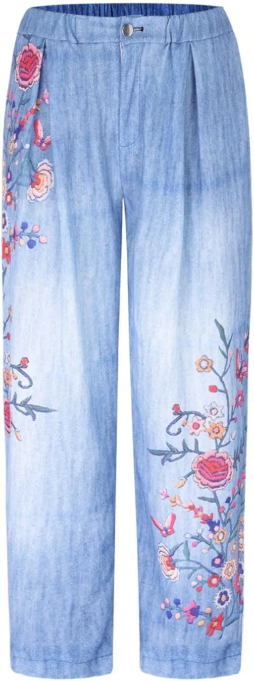 ZYXTIM Boho Pants for Women 2024 Plus Size Summer Trousers Elastic Waist Wide Leg Loose Casual Hawaiian Hippie Beach Pants