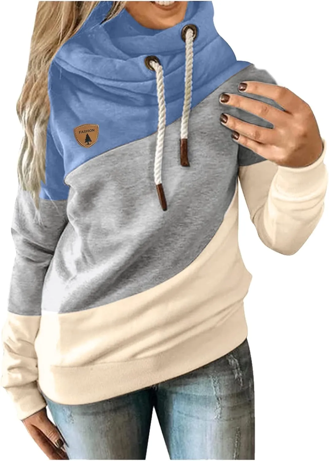 ZYXTIM Womens High Cowl Neck Hoodies, Oversize Long Sleeve Drawstring Pullover Tops Solid Casual Tunic Warm Fall Sweatshirts