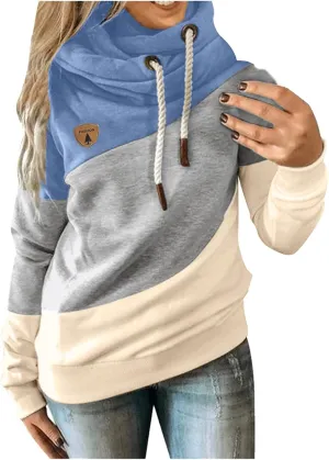 ZYXTIM Womens High Cowl Neck Hoodies, Oversize Long Sleeve Drawstring Pullover Tops Solid Casual Tunic Warm Fall Sweatshirts